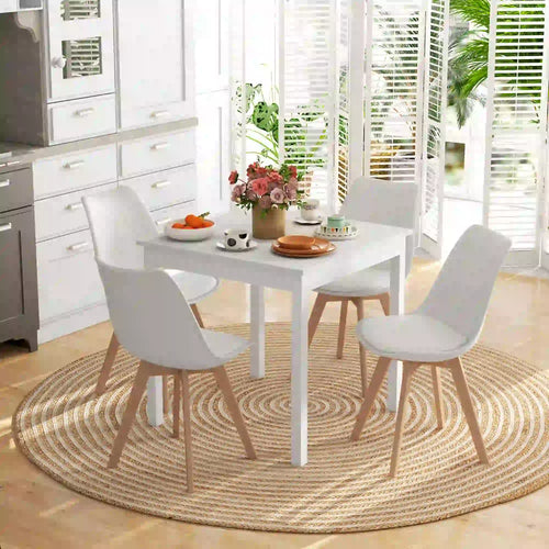 Modern Dining Table Chairs Set of 4, Rubber Wood, PU Leather Cushion