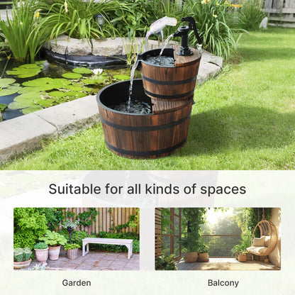 2-Tier Wooden Barrel Water Fountain, Electric Pump, Outdoor Indoor Decor Water Fountains at Gallery Canada