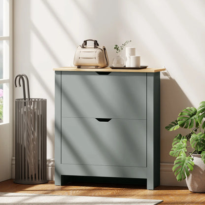 Shoe Storage Cabinet, 2 Flip Drawers, Adjustable Shelves, Light Grey