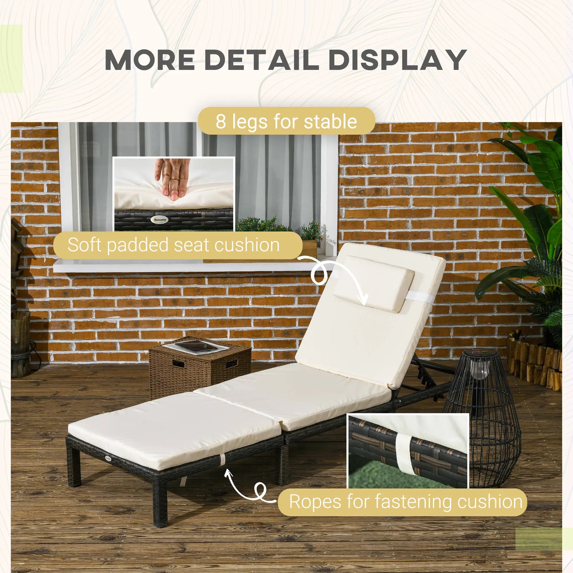 Outdoor Lounger, 5-Level Adjustable Back, Headrest, Cream White Chaise Loungers at Gallery Canada