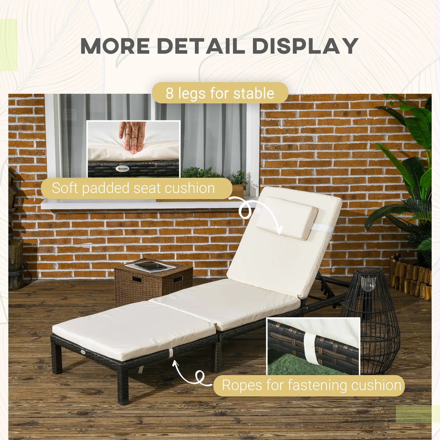 Outdoor Lounger, 5-Level Adjustable Back, Headrest, Cream White Chaise Loungers at Gallery Canada
