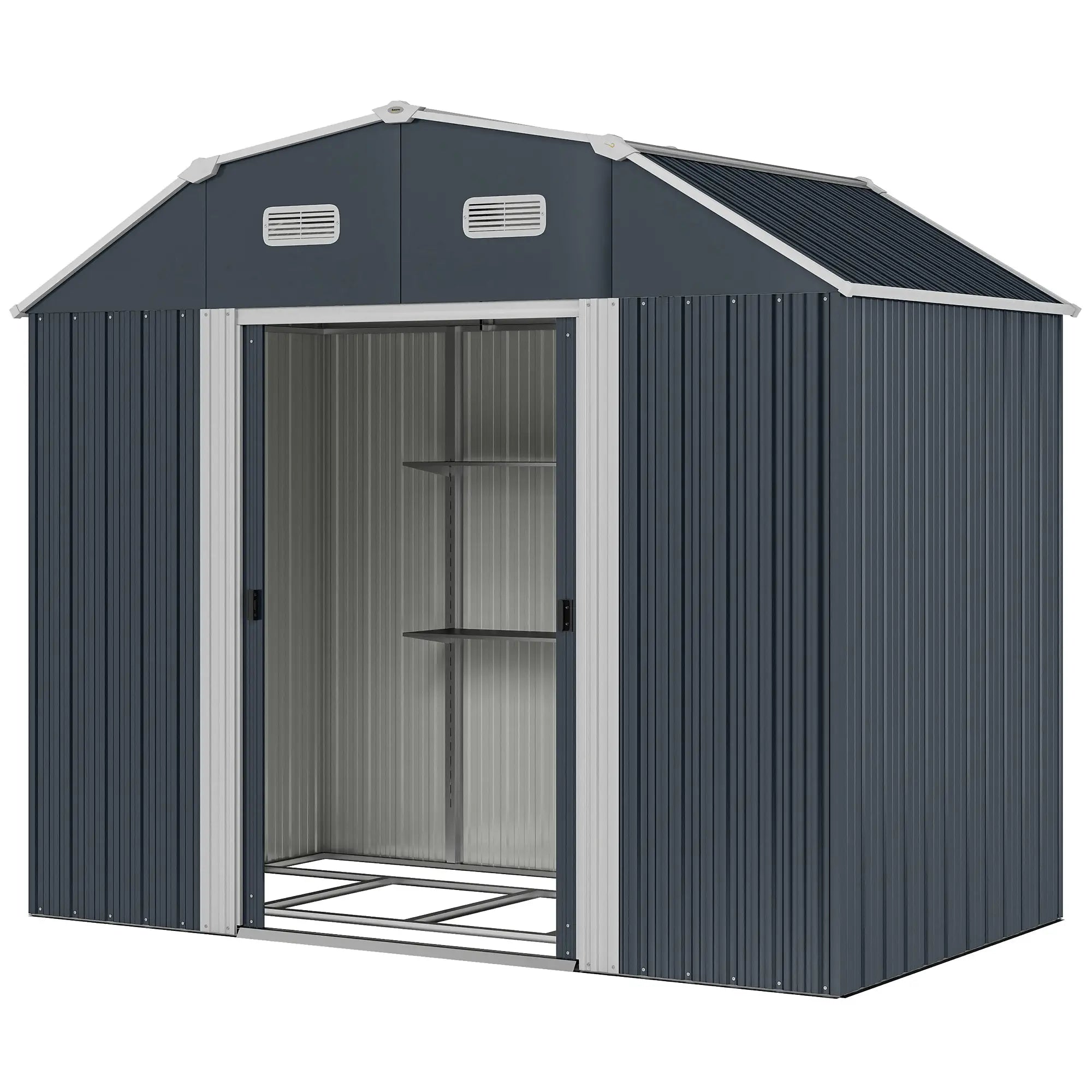 8' x 4' Galvanized Outdoor Storage Shed, Garden Shed, Adjustable Shelves Sheds Dark Grey at Gallery Canada