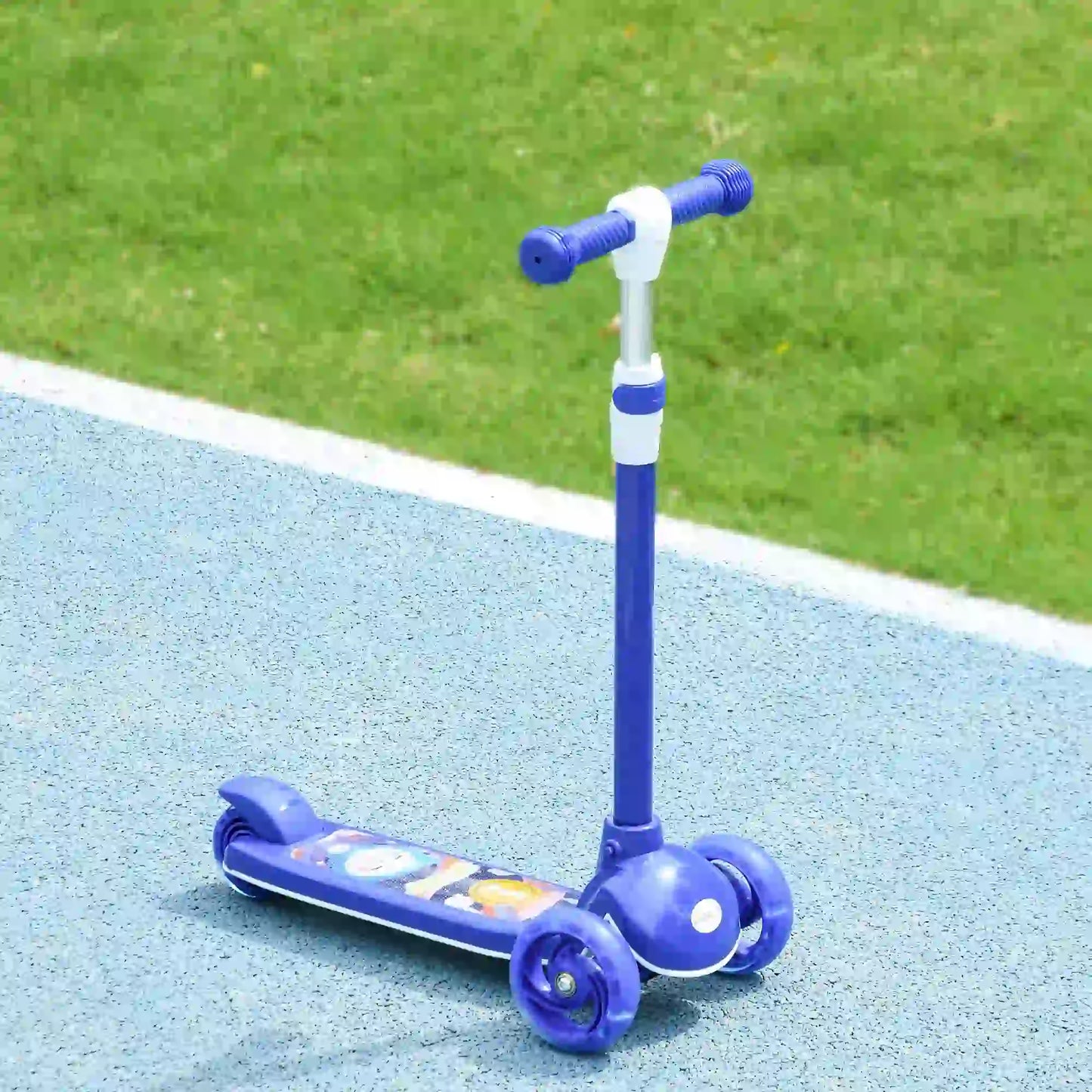 3 Wheel Kids Scooter, Adjustable Height, Rear-Fender Brake, LED Light, TPE Handlebar, Blue Scooters at Gallery Canada