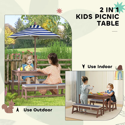 Kids Picnic Table Bench Set with Umbrella, Cushions, Navy Blue Kids Outdoor Furniture at Gallery Canada