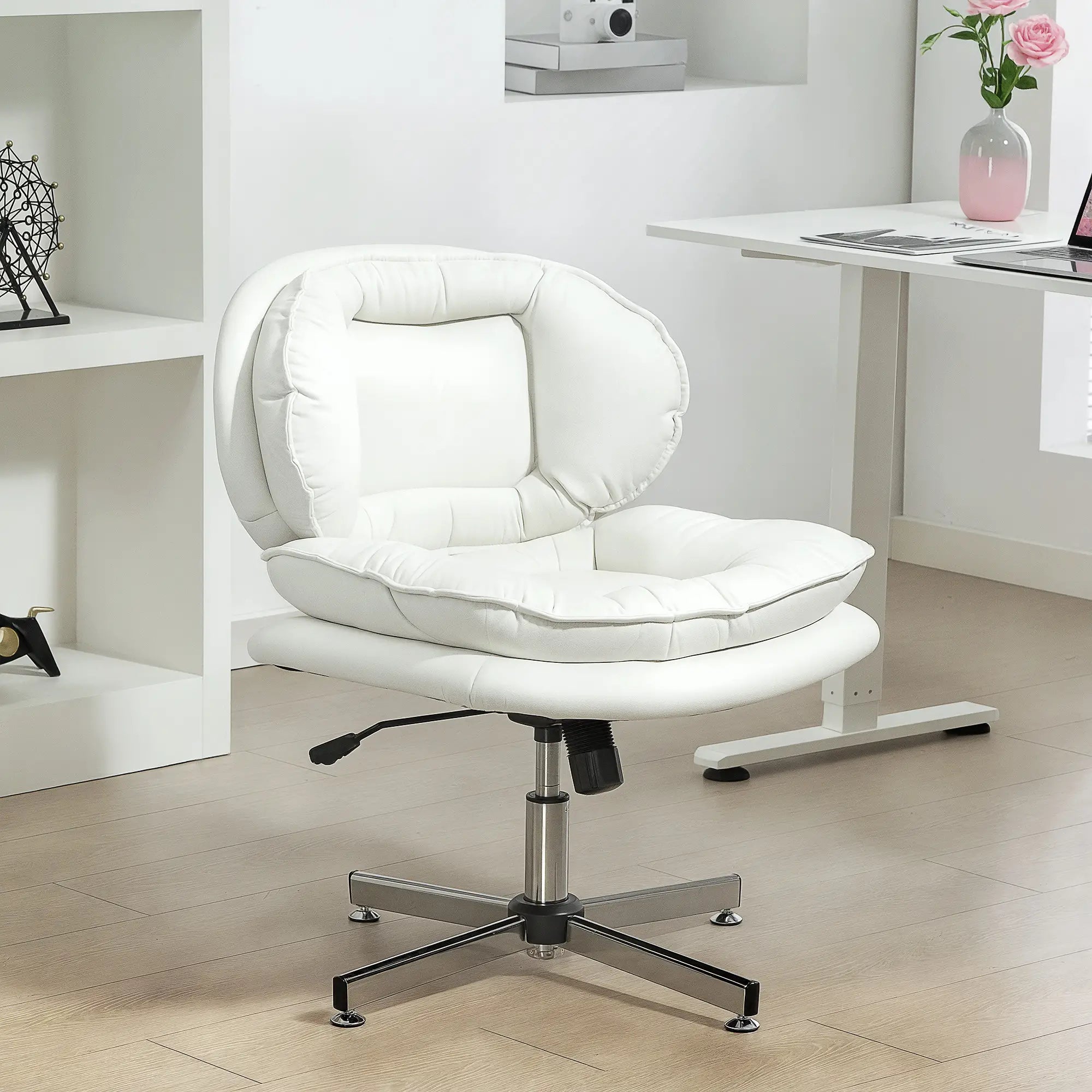 Criss Cross Chair, Armless Wide Office Chair, Tilting, No Wheels, White Task Chairs at Gallery Canada