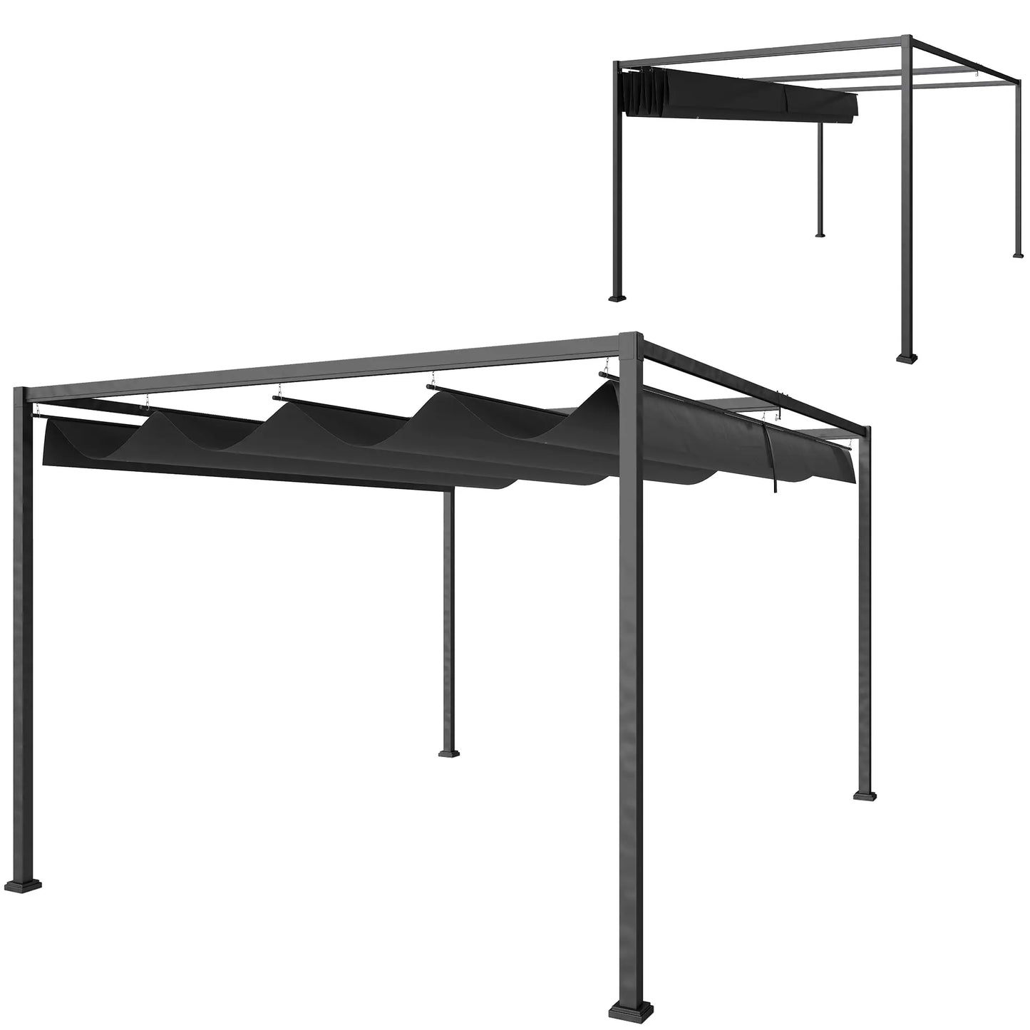10' X 7' Patio Pergola With Retractable Canopy, Black Pergolas Black Canopy, Dark Grey Frame at Gallery Canada