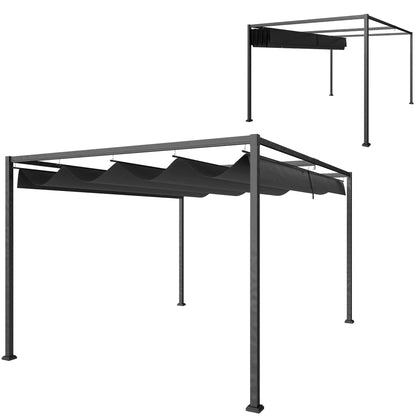 10' X 7' Patio Pergola With Retractable Canopy, Black Pergolas Black Canopy, Dark Grey Frame at Gallery Canada