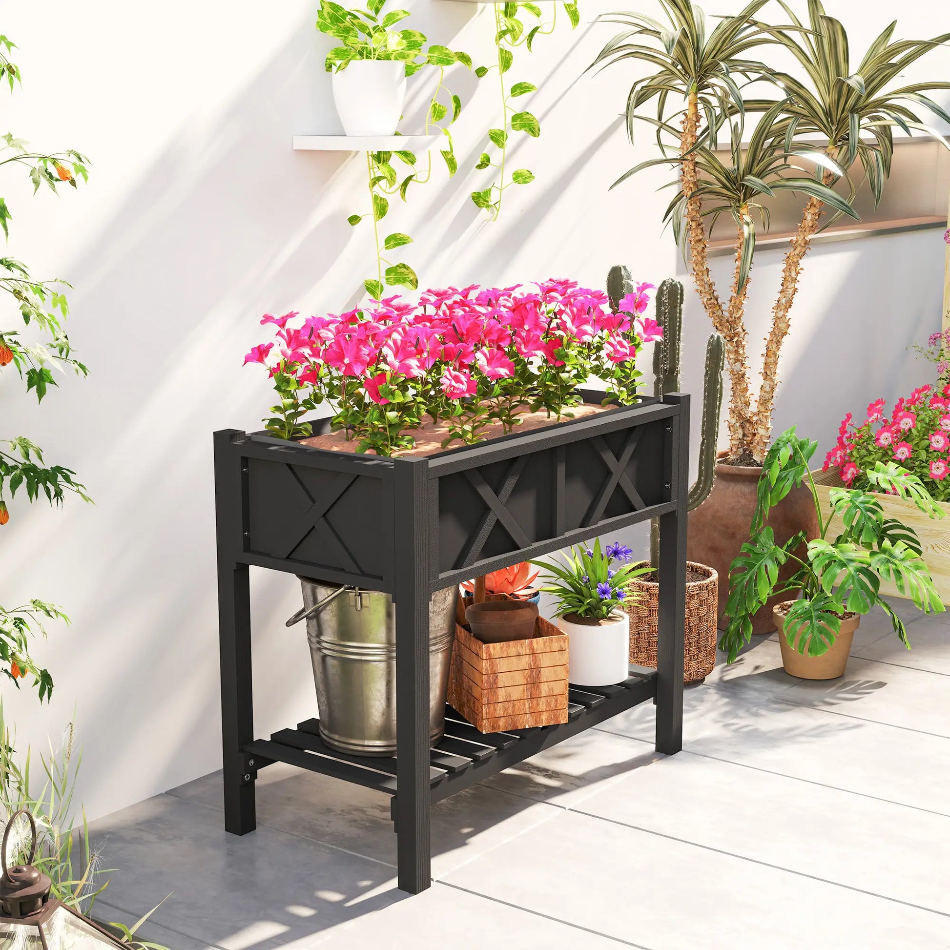 Wooden Raised Garden Bed, Elevated Planter Box, 34" x 18" x 30", Black Raised Garden Beds at Gallery Canada