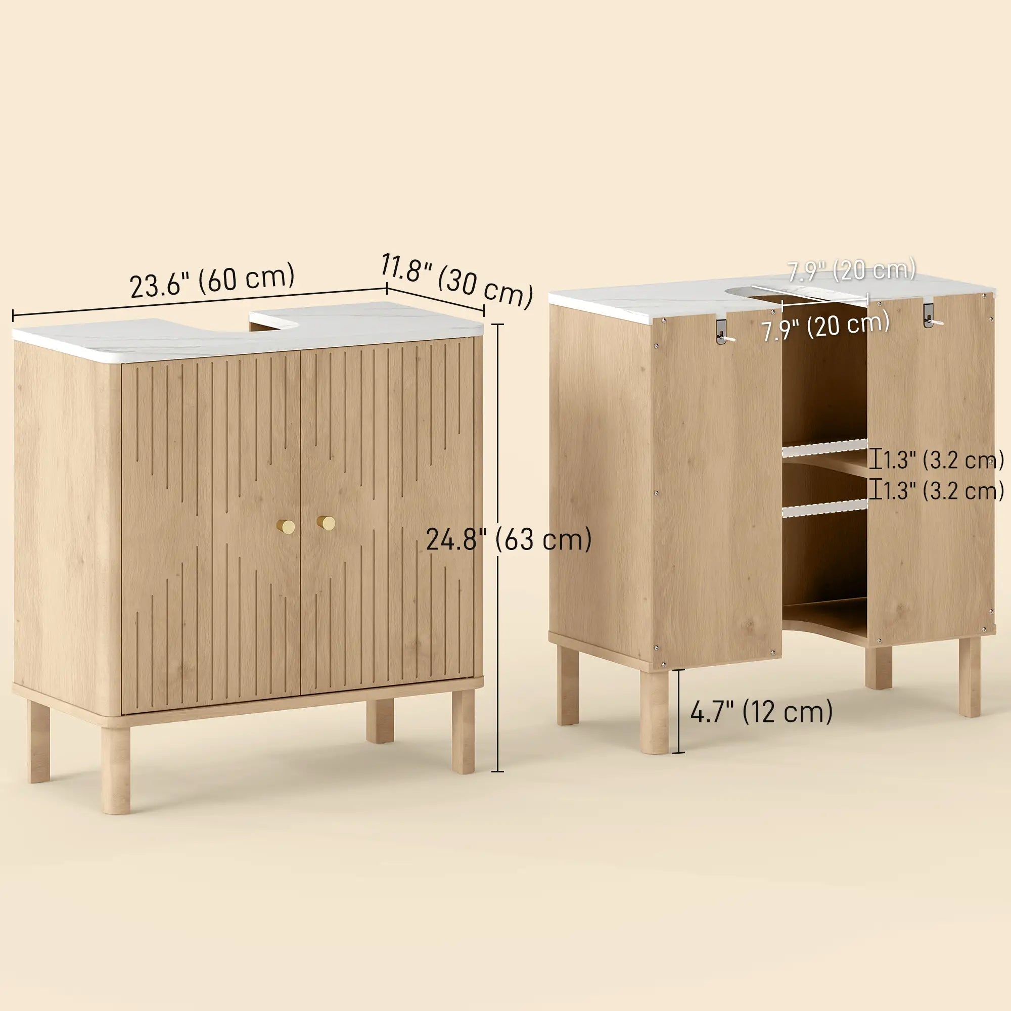 Floor Standing Bathroom Vanity, Bathroom Vanity Cabinet with Adjustable Shelf, Oak Sink Cabinets at Gallery Canada