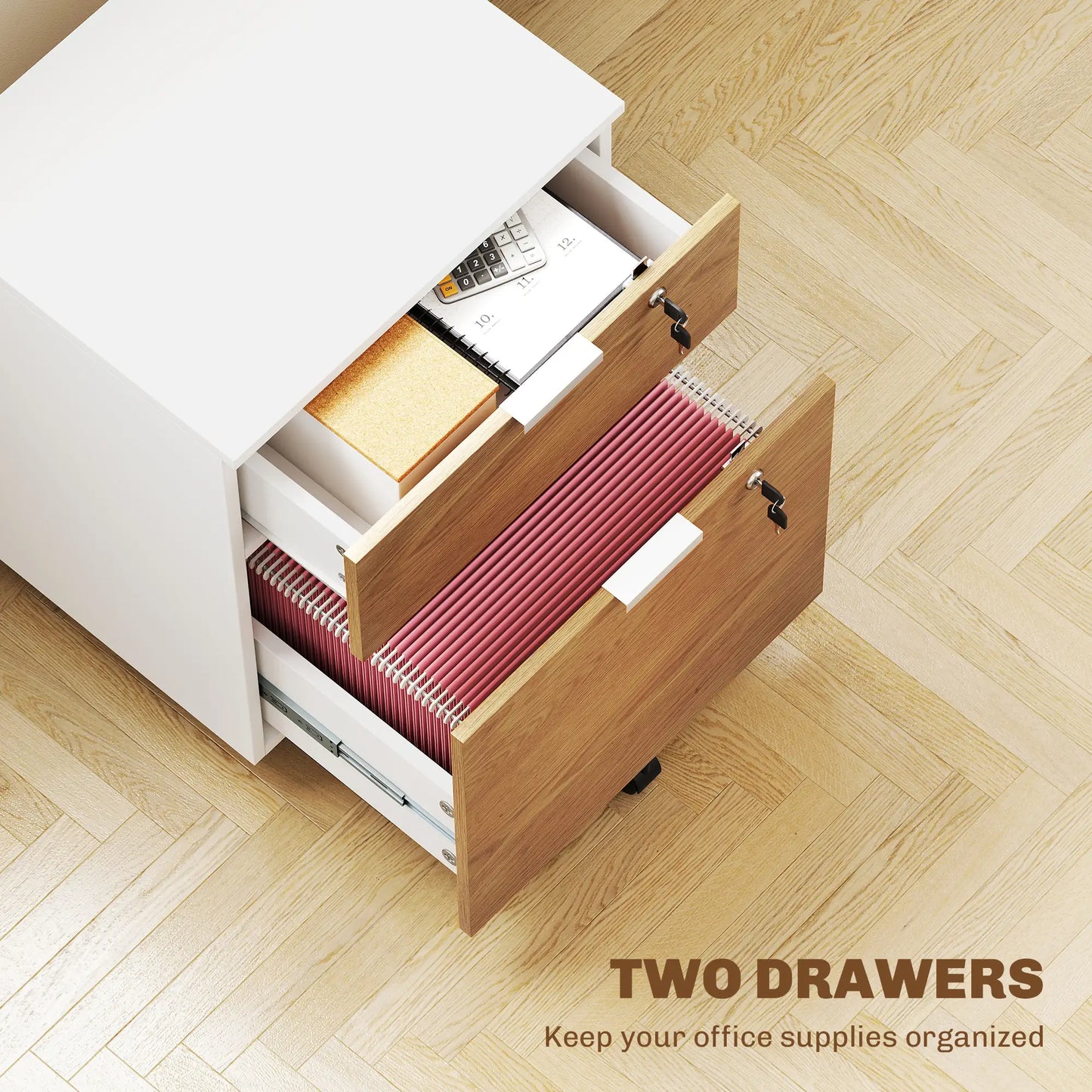 2 Drawer Small Filing Cabinet, Lockable, Office Storage, Nature Wood, White Office Cabinets & Cupboards at Gallery Canada