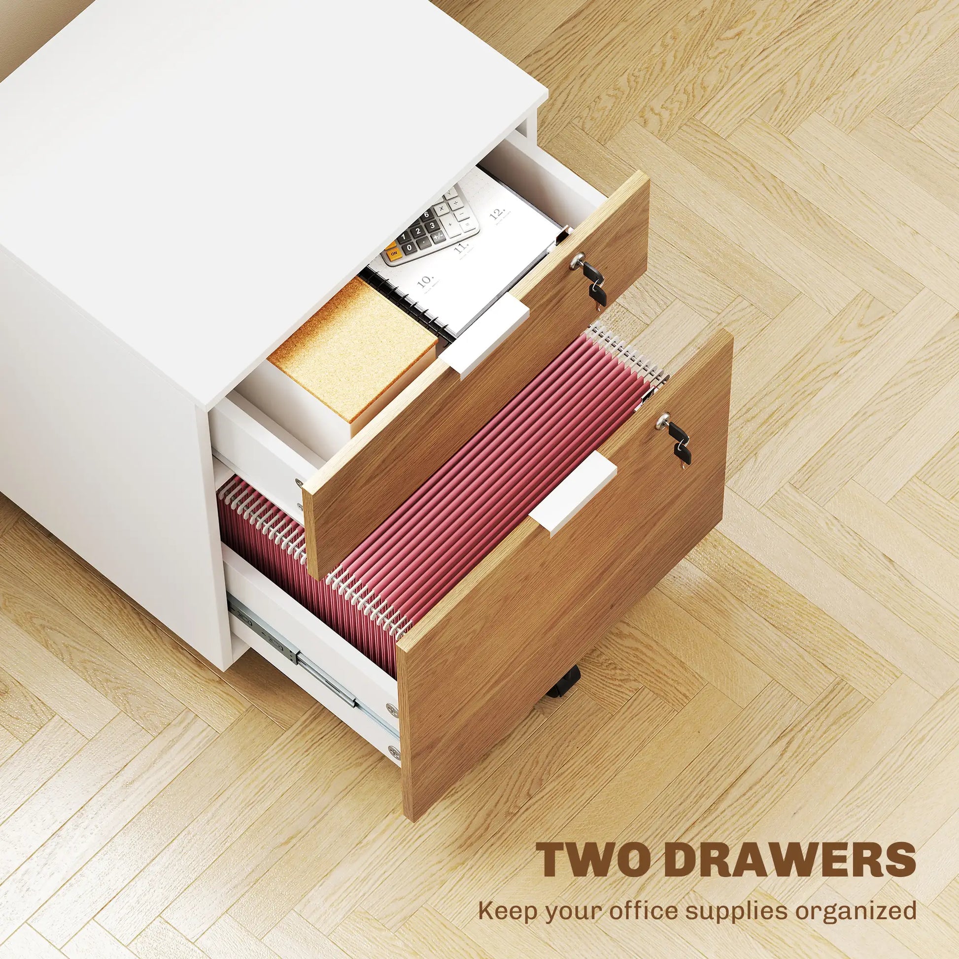 2 Drawer Small Filing Cabinet, Lockable, Office Storage, Nature Wood, White Office Cabinets & Cupboards at Gallery Canada