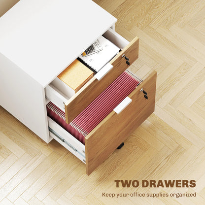 2 Drawer Small Filing Cabinet, Lockable, Office Storage, Nature Wood, White Office Cabinets & Cupboards at Gallery Canada