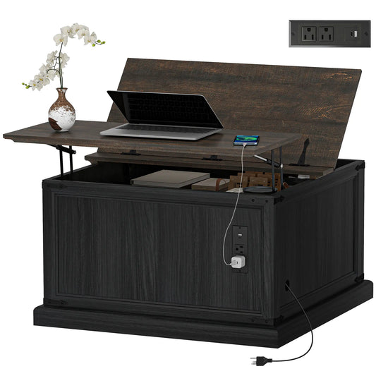 Lift Top Coffee Table, Square Farmhouse Center Table, Wood Grain, Black Coffee Tables Black Wood Grain, Brown Wood Grain at Gallery Canada