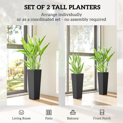 23.6 Inch Tall Planters, Set of 2 Plastic Flower Pots, Black Garden Accessories at Gallery Canada