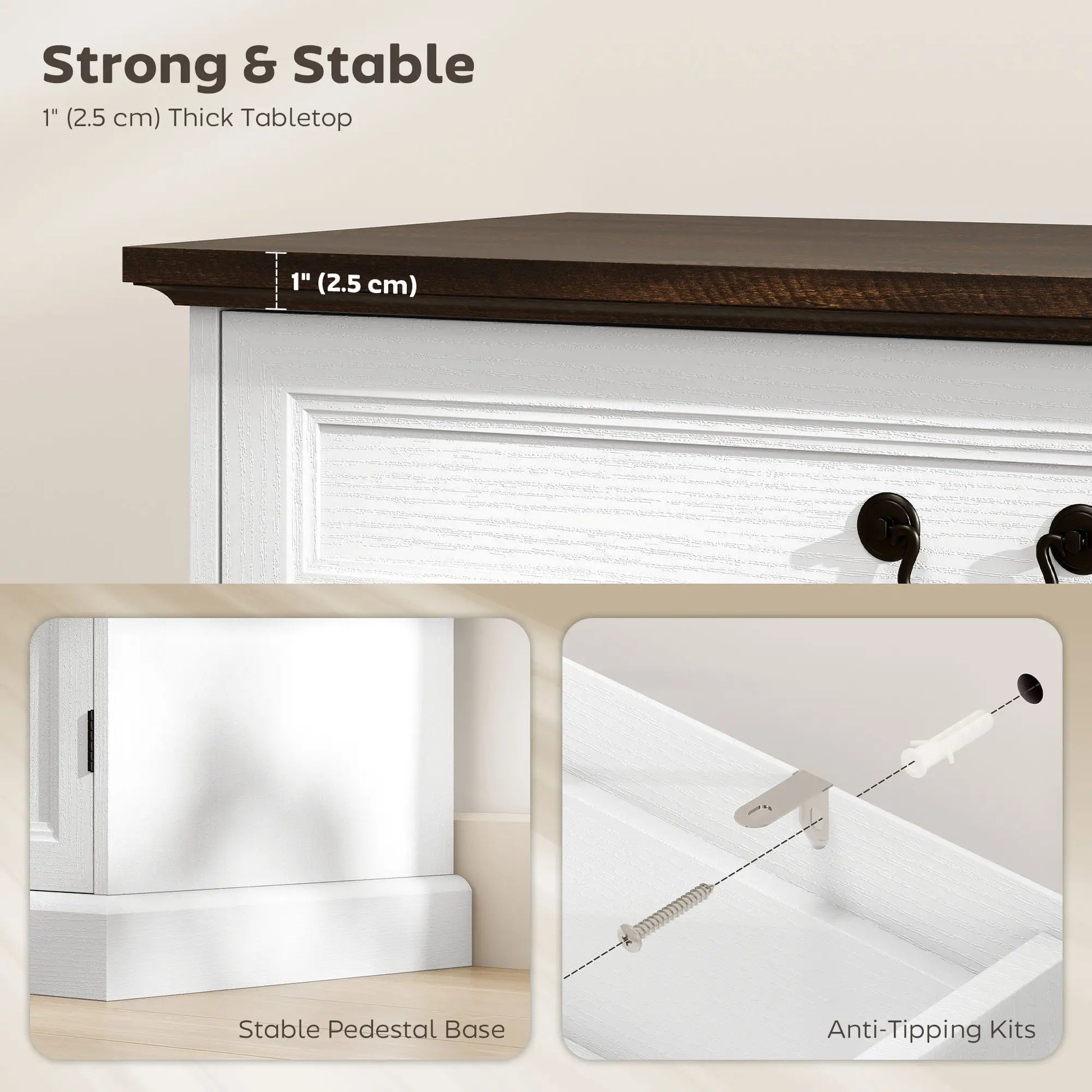 32" Buffet Cabinet, White Wood Grain, Farmhouse Sideboard, White Bar Cabinets at Gallery Canada