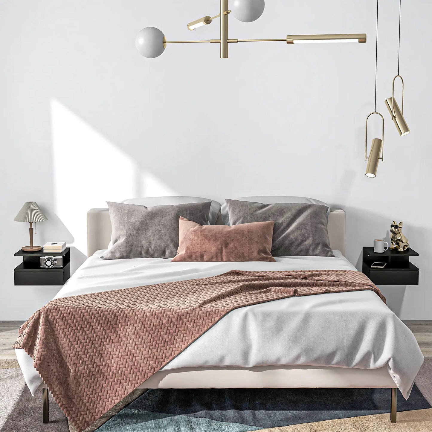 Floating Nightstand Set of 2, Wall Mounted with Drawer and Shelf, Black Bedside Tables at Gallery Canada