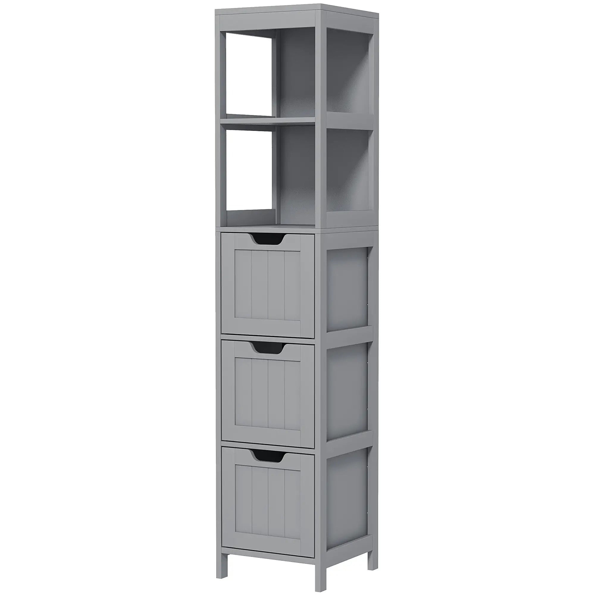 Narrow Bathroom Cabinet, 3 Drawers, 2 Tier Shelf, Tall Cupboard, Grey Bathroom Cabinets Grey at Gallery Canada