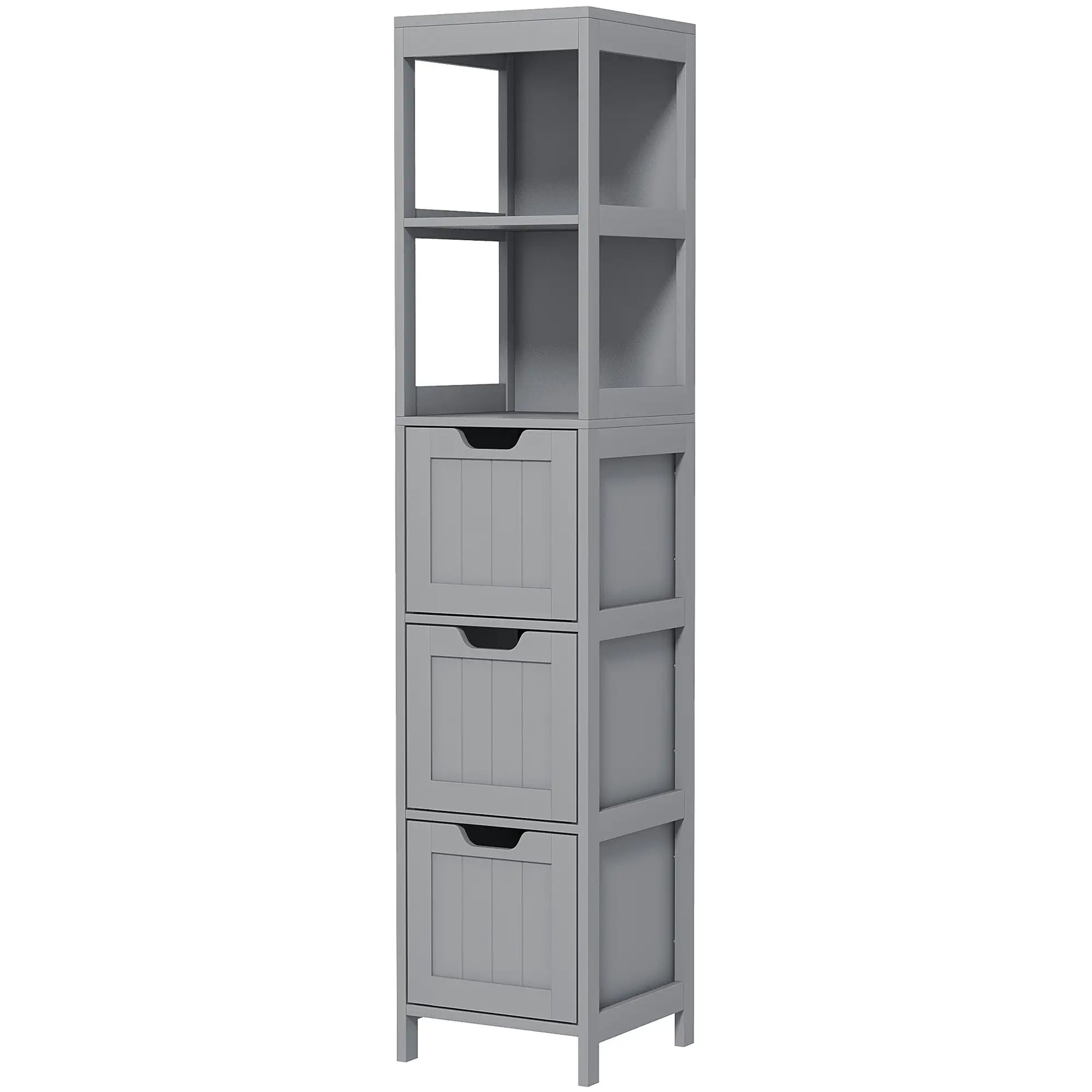 Narrow Bathroom Cabinet, 3 Drawers, 2 Tier Shelf, Tall Cupboard, Grey Bathroom Cabinets Grey at Gallery Canada