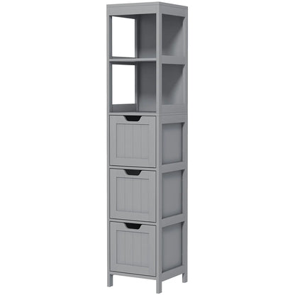 Narrow Bathroom Cabinet, 3 Drawers, 2 Tier Shelf, Tall Cupboard, Grey Bathroom Cabinets Grey at Gallery Canada