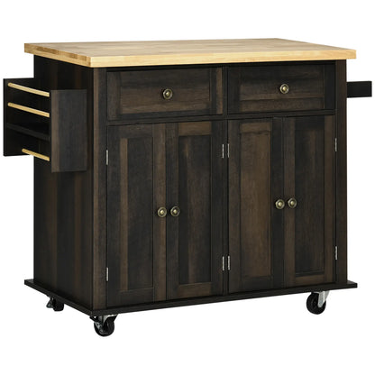 Kitchen Island with Storage, Rolling Cart, Rubber Wood Top, Brown Oak, Brown Kitchen Islands & Kitchen Carts Brown Oak at Gallery Canada
