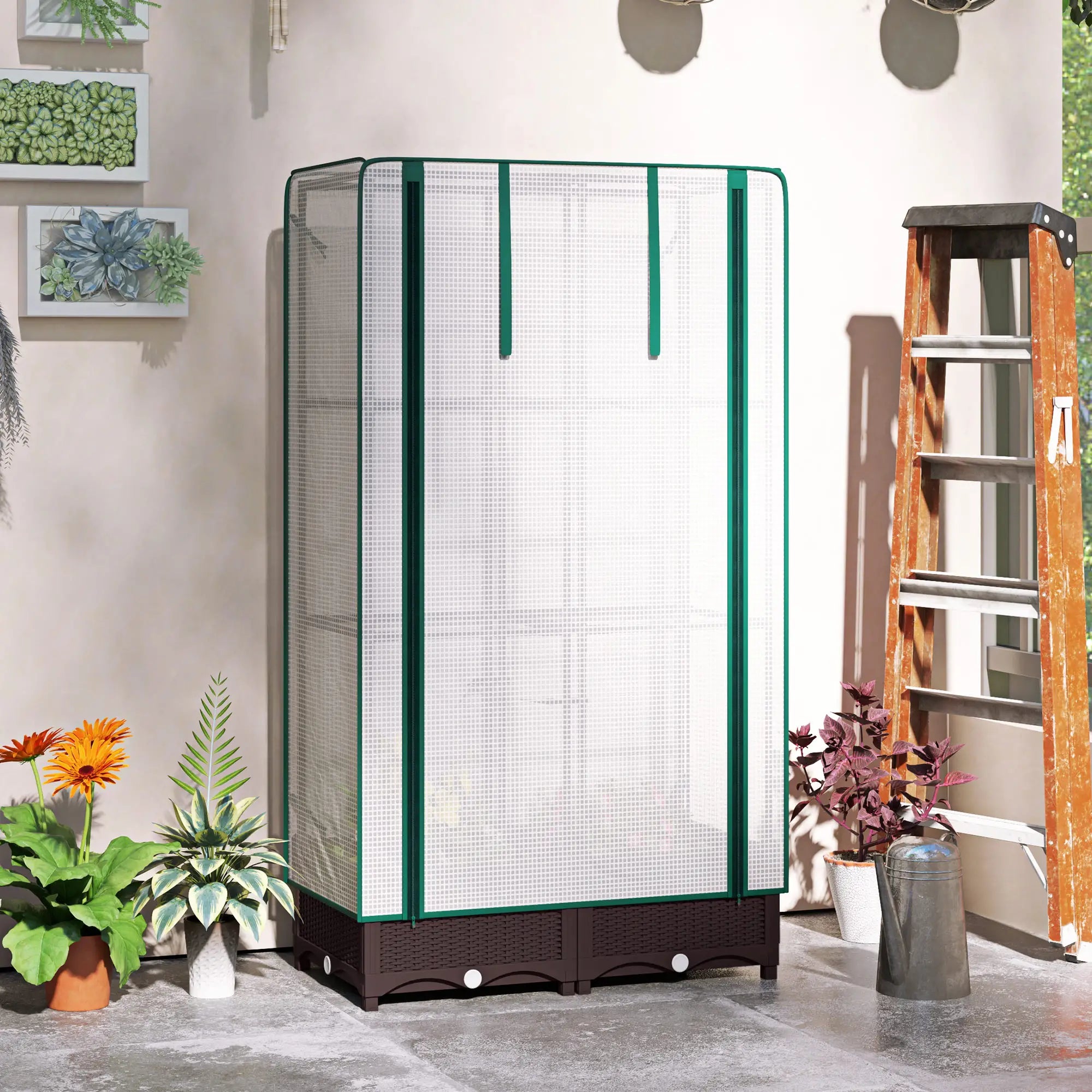 Raised Garden Bed Kit with Trellis, PE Cover, Zipper Door, 31.5 x 15.7 x 48.8 Inch, Brown Raised Garden Beds at Gallery Canada