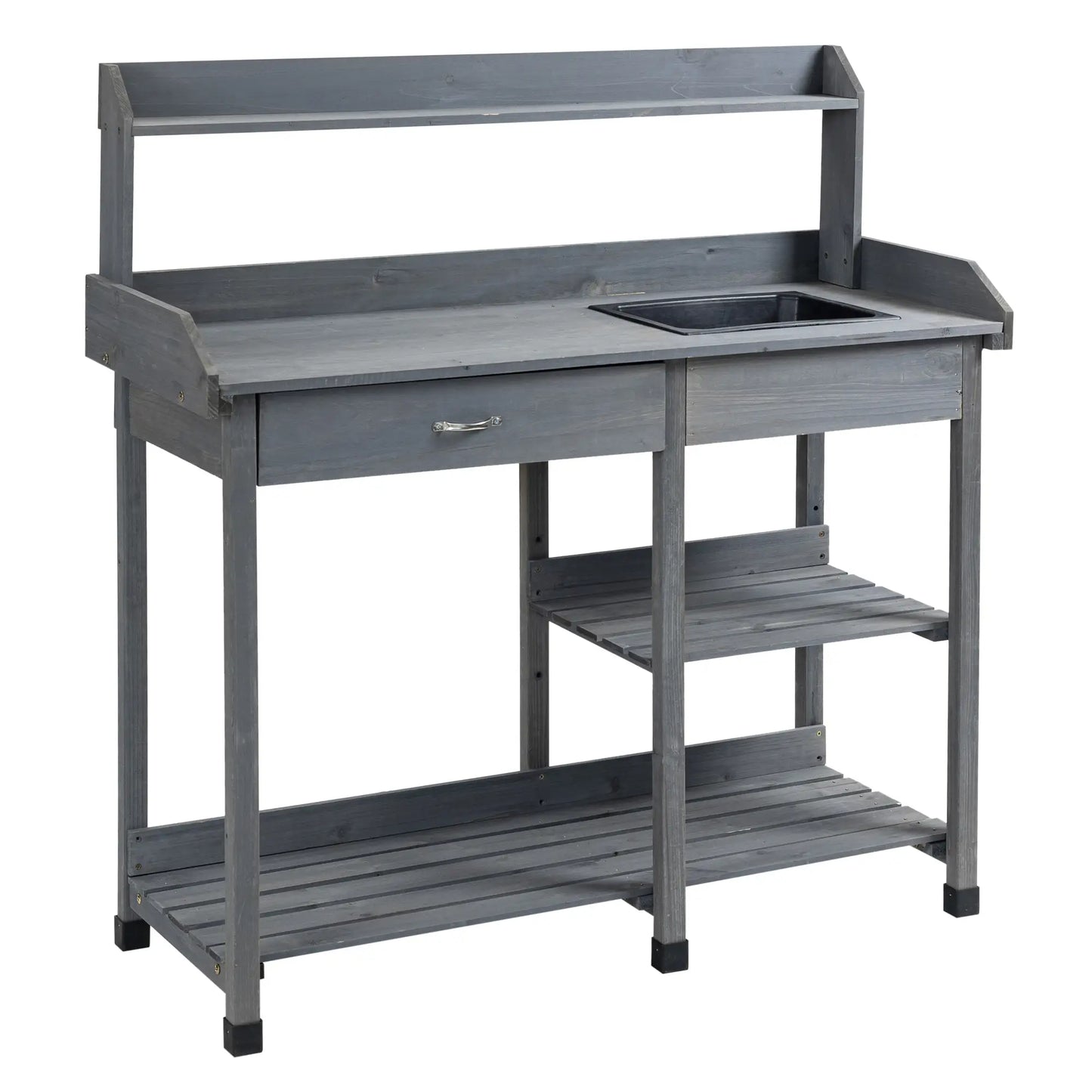 Potting Bench Table with Drawer, Removable Sink, Storage Shelves Potting Benches & Tables Grey at Gallery Canada