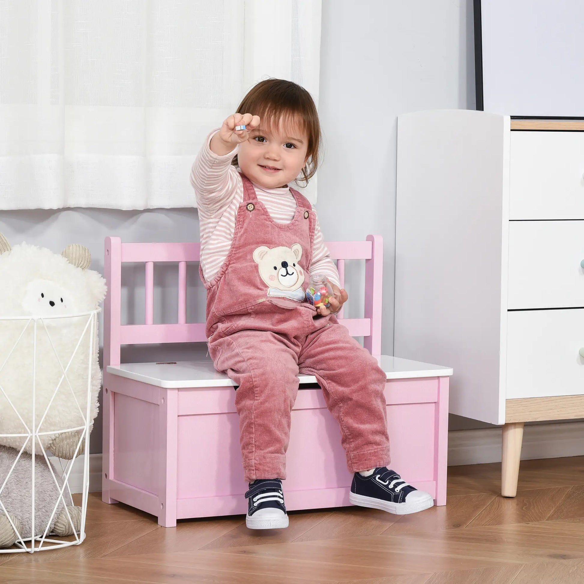 2-in-1 Wooden Kids Toy Box, Storage Bench Seat, Pink Baby & Kids Storage at Gallery Canada