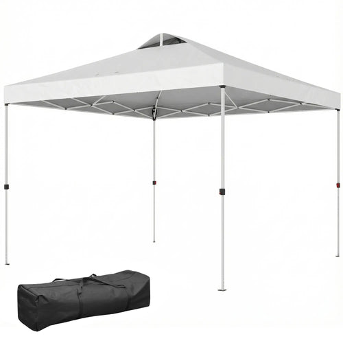 Pop Up Canopy Tent, Waterproof, 9.8' x 9.8', With Carrying Bag, White