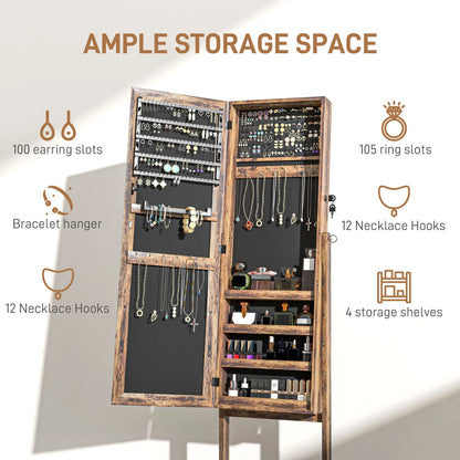 Lockable Mirror Jewelry Cabinet, Full-Length, 3 Adjustable Angles, Rustic Brown Jewelry Armoire & Jewellery Mirror Cabinets at Gallery Canada