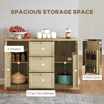 Boho Sideboard Buffet Cabinet, Kitchen Coffee Bar, 3 Drawers, 2 Shelves, 4 Racks, Natural Storage Cabinets at Gallery Canada