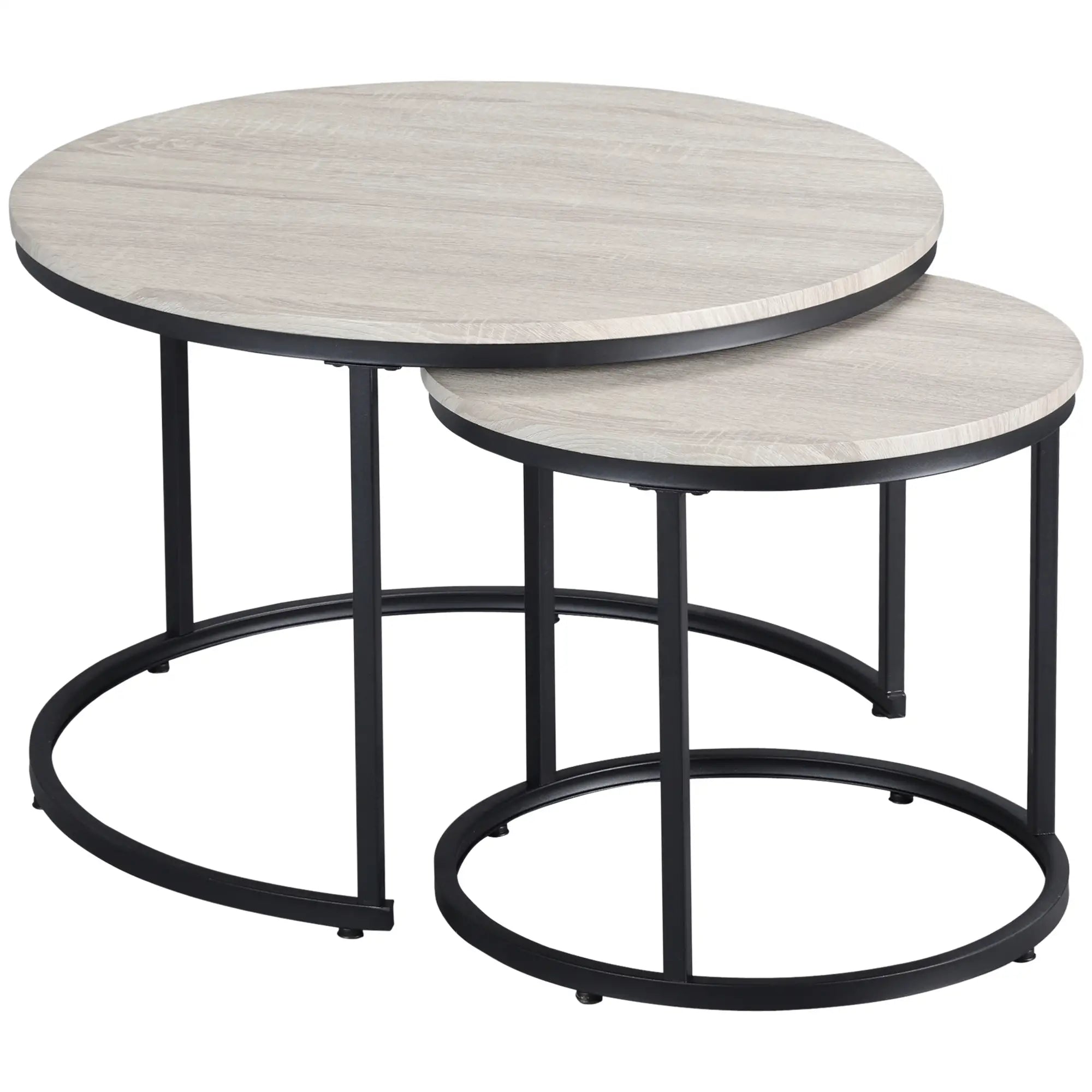 Nesting Coffee Tables Set of 2, Round, Metal Frame, Wood Grain, Grey Living Room Furniture Grey at Gallery Canada