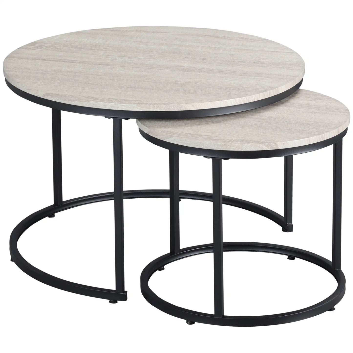 Nesting Coffee Tables Set of 2, Round, Metal Frame, Wood Grain, Grey Living Room Furniture Grey at Gallery Canada