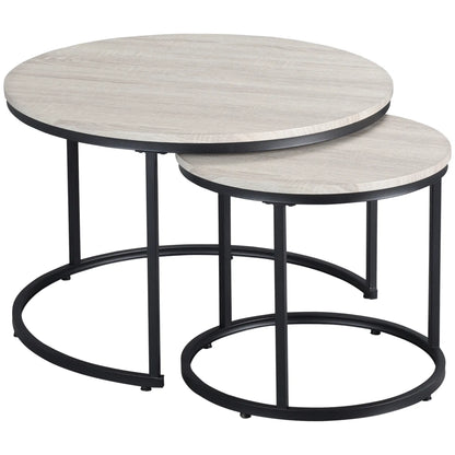 Nesting Coffee Tables Set of 2, Round, Metal Frame, Wood Grain, Grey Living Room Furniture Grey at Gallery Canada