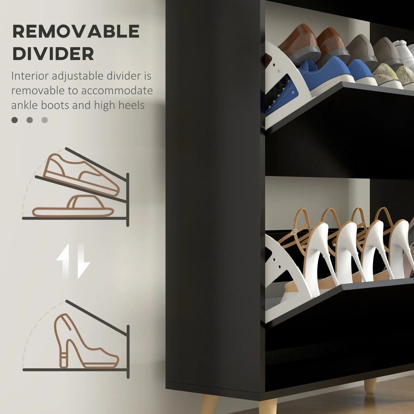 Slim Shoe Storage Cabinet, 3 Flip Drawers, Adjustable Shelves, 18-24 Pairs, Black Shoe Storage Cabinets & Racks at Gallery Canada