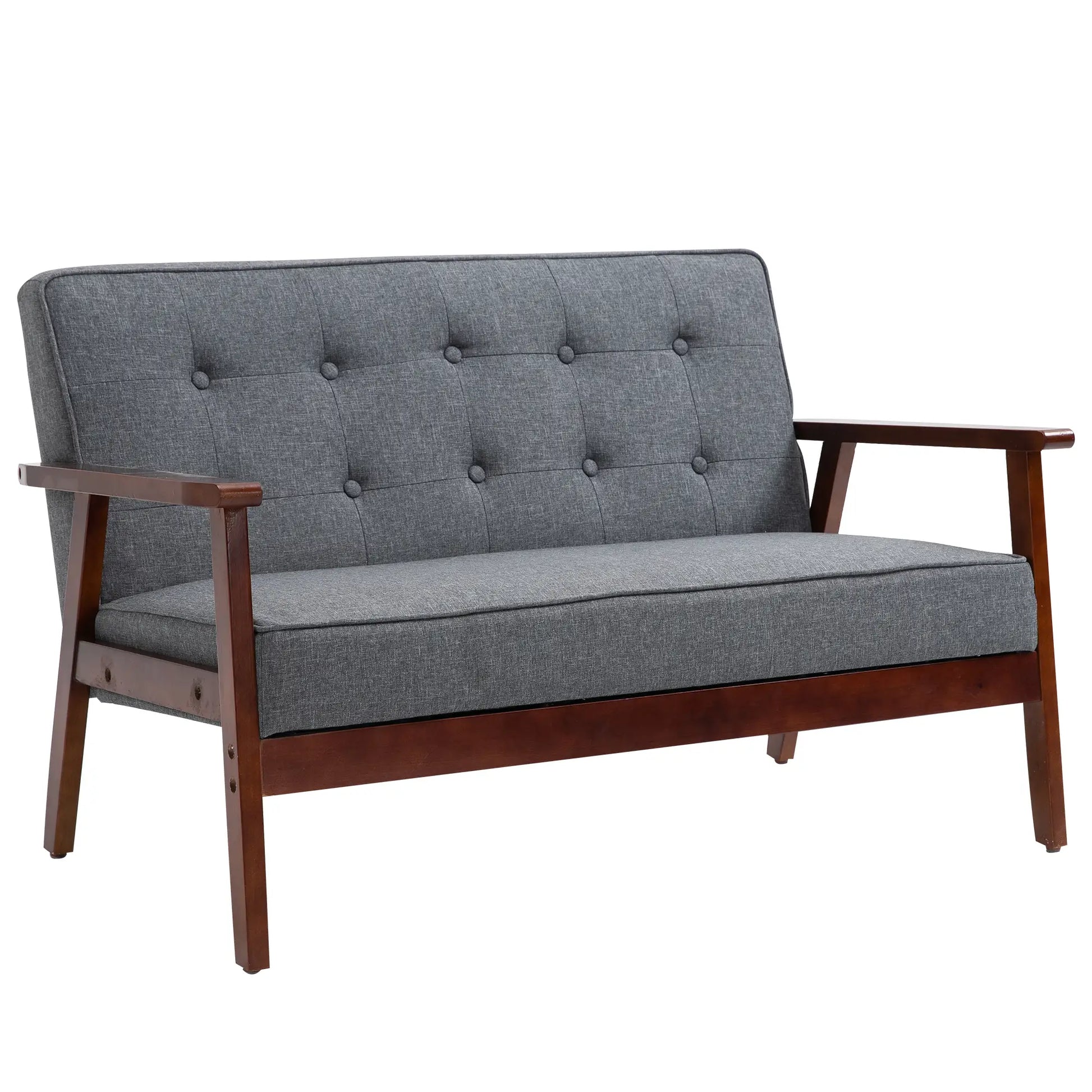 44.5" 2 Seat Sofa, Modern Upholstered Loveseat, Button Tufted Back, Wood Legs, Grey 2-Seater Sofas Grey, Walnut at Gallery Canada