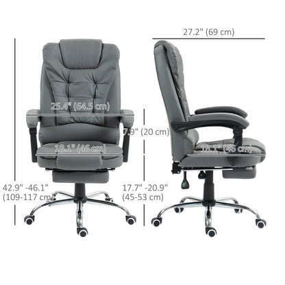 High Back PU Leather Office Chair, Retractable Footrest, Padded Armrest, Grey Executive & Manager Chairs at Gallery Canada