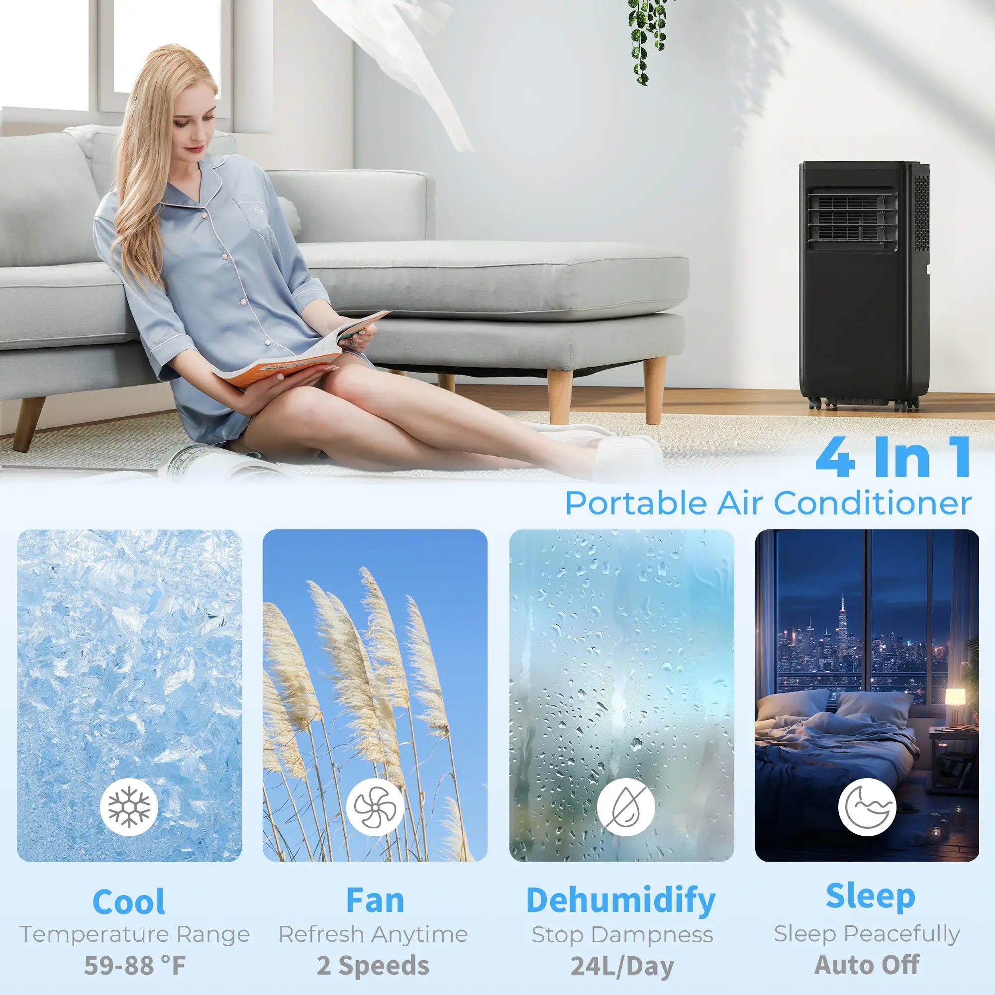 8000 BTU Portable Air Conditioner, Dehumidifier, Fan, WiFi, Black Air Conditioner at Gallery Canada
