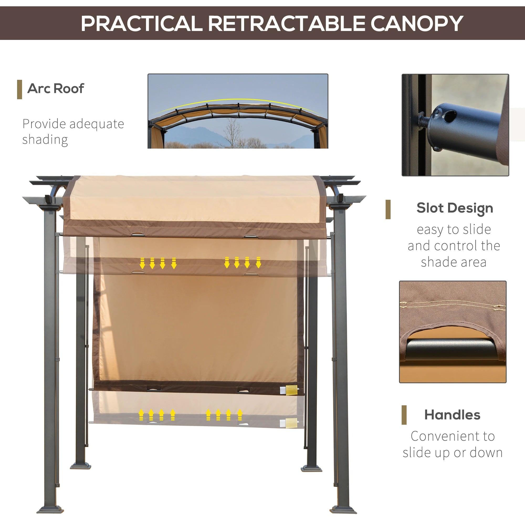 10' x 8' Outdoor Retractable Canopy, Steel Frame Pergola, Beige Pergolas at Gallery Canada