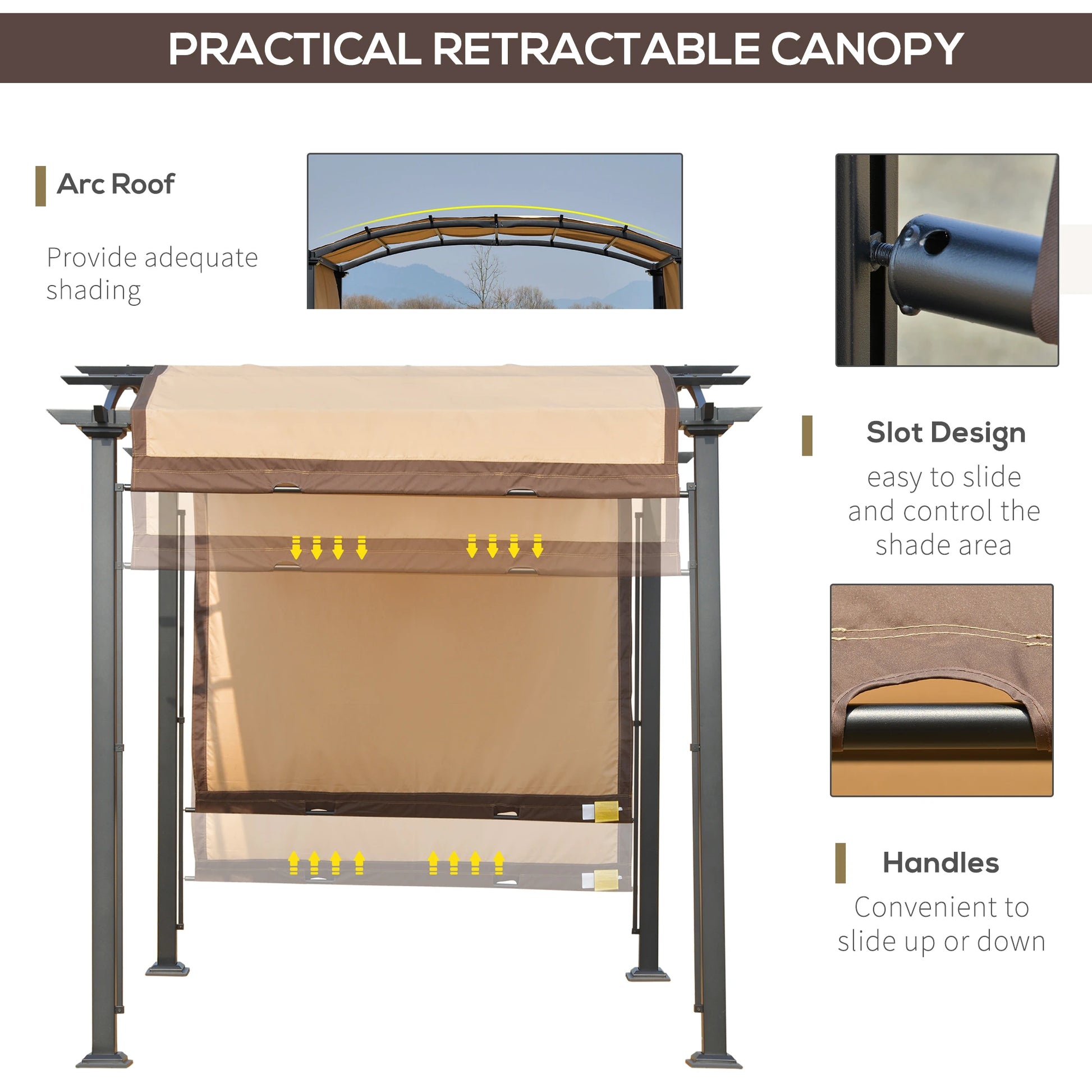 10' x 8' Outdoor Retractable Canopy, Steel Frame Pergola, Beige Pergolas at Gallery Canada