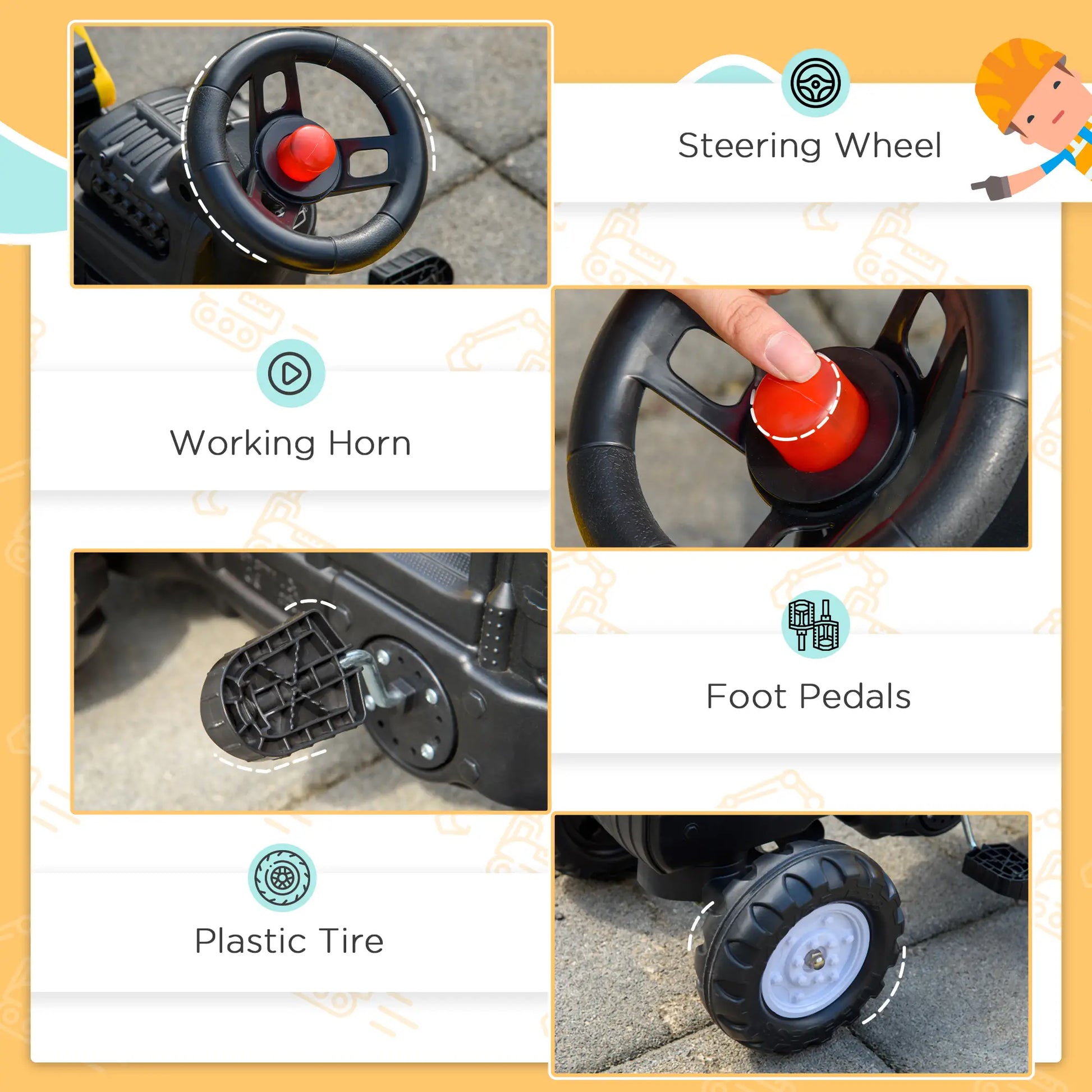 Kids Ride On Tractor, Pedal Construction Car With Trailer, 3 Year Old, Yellow Toy Excavators at Gallery Canada