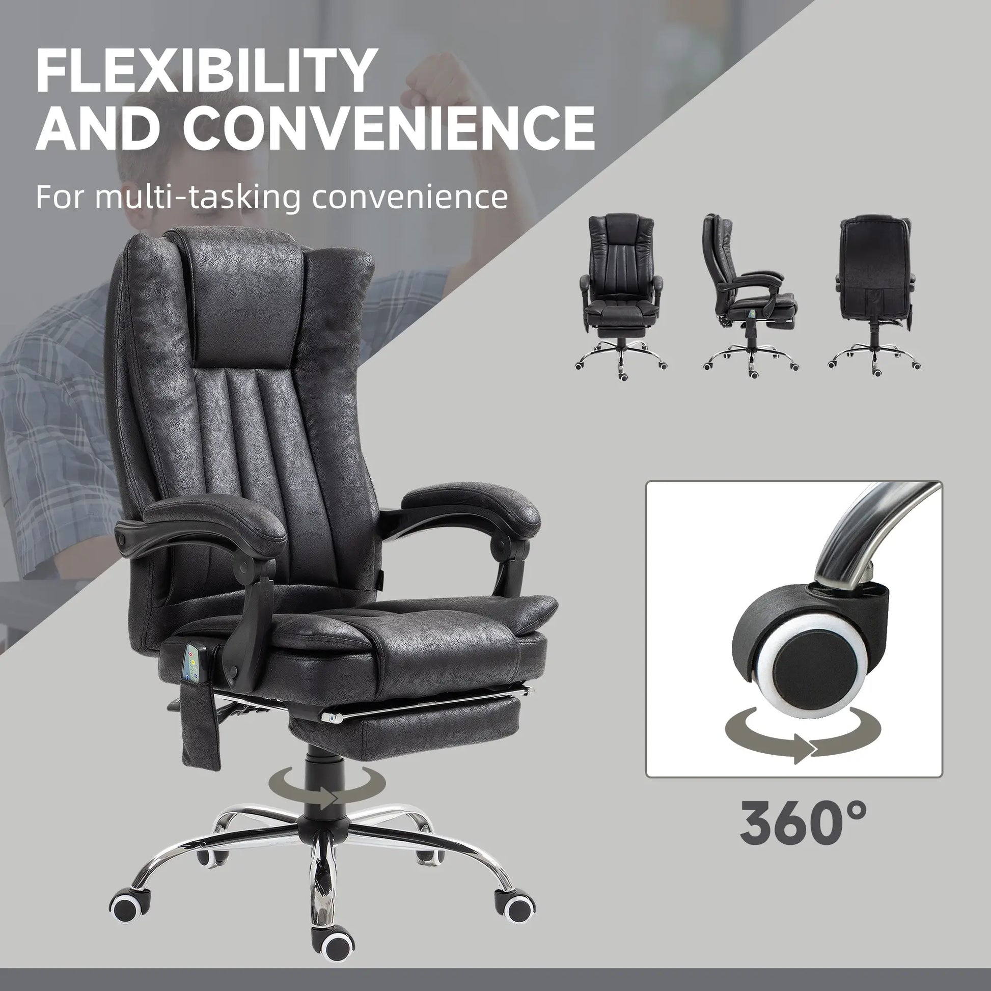 Office Chair, 6-Point Vibration Massage, Micro Fiber Recliner, Retractable Footrest, Black Massage Chairs at Gallery Canada