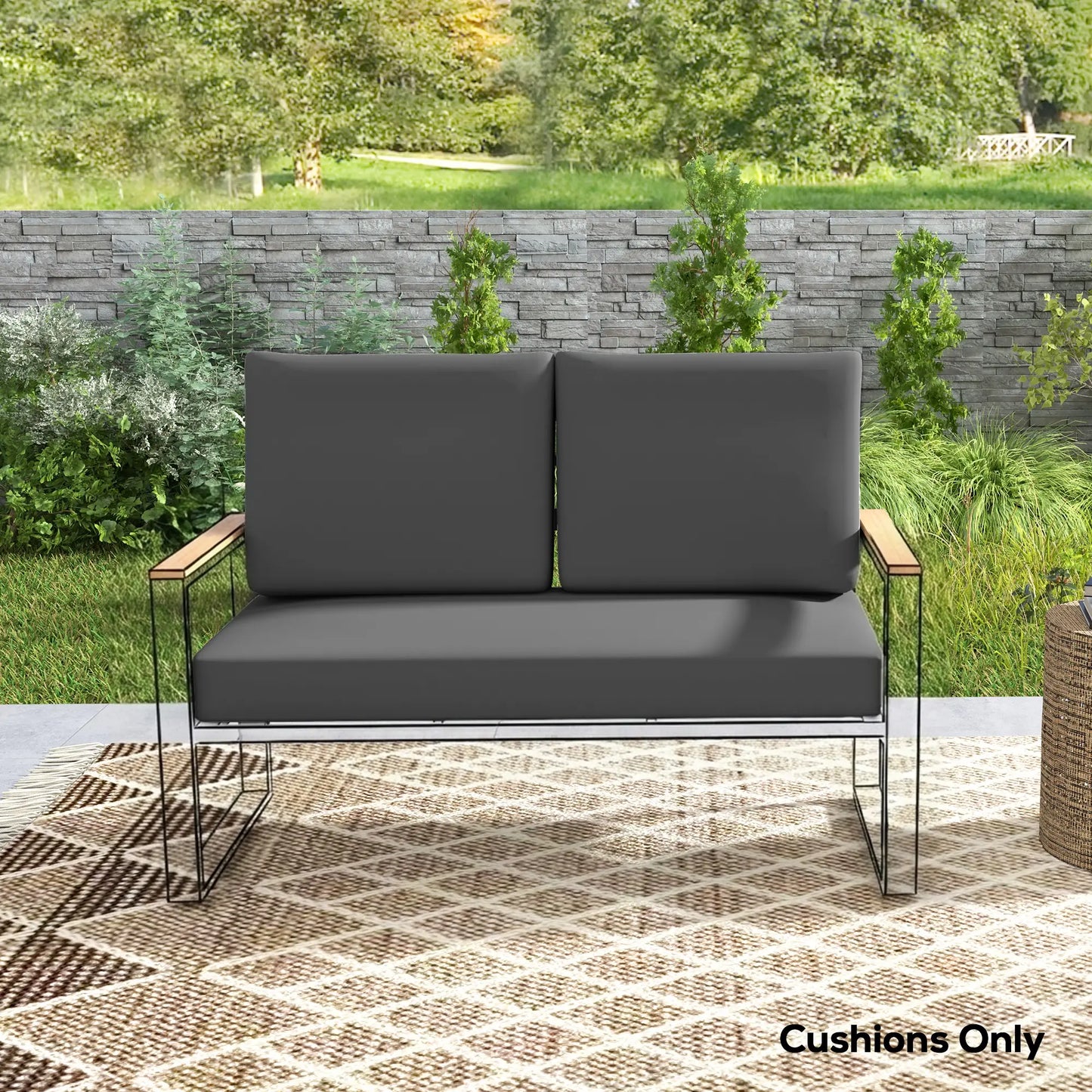 2 Seater 5" Thick Outdoor Seat Cushions, 7" Backrest, Dark Grey Patio Chair Cushions at Gallery Canada