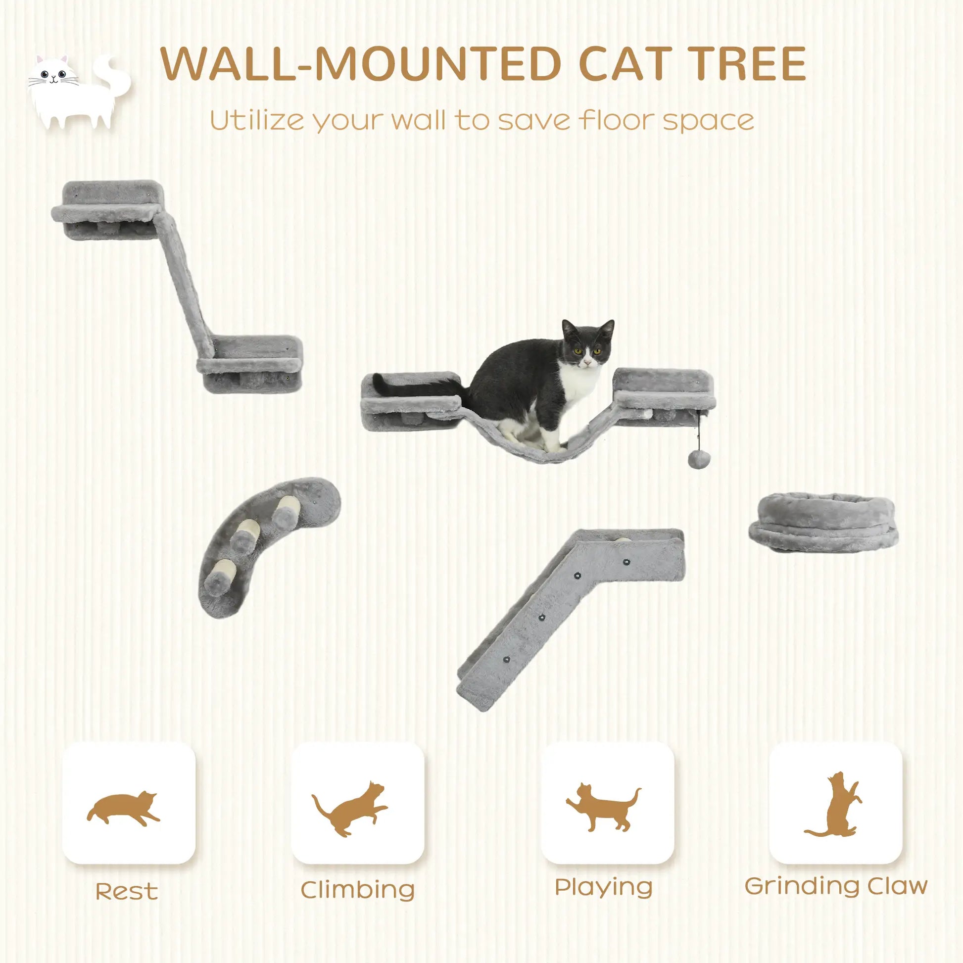 5PCs Cat Wall Shelves, Scratching Post, Ladder, Bed, Platform Cat Climbing Wall at Gallery Canada