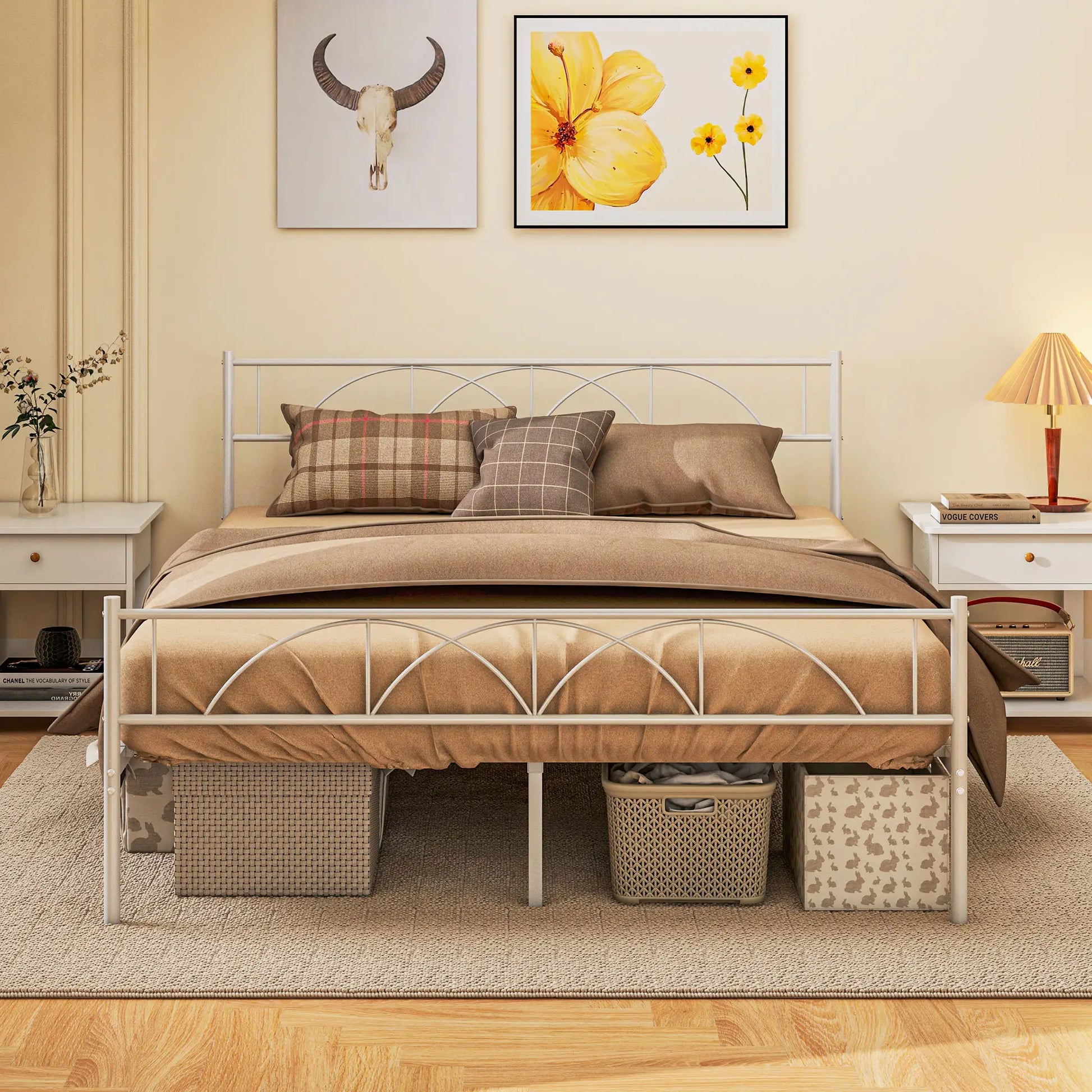 Metal Queen Platform Bed Frame with Headboard, Steel Slat Support, Underbed Storage, No Box Spring Needed, Easy Assembly Bed Frames at Gallery Canada