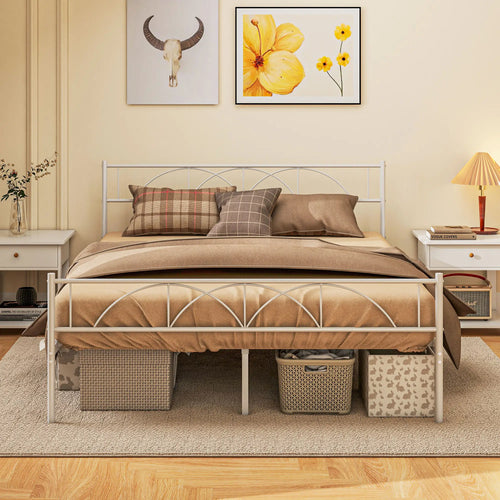 Metal Queen Platform Bed Frame with Headboard, Steel Slat Support, Underbed Storage, No Box Spring Needed, Easy Assembly