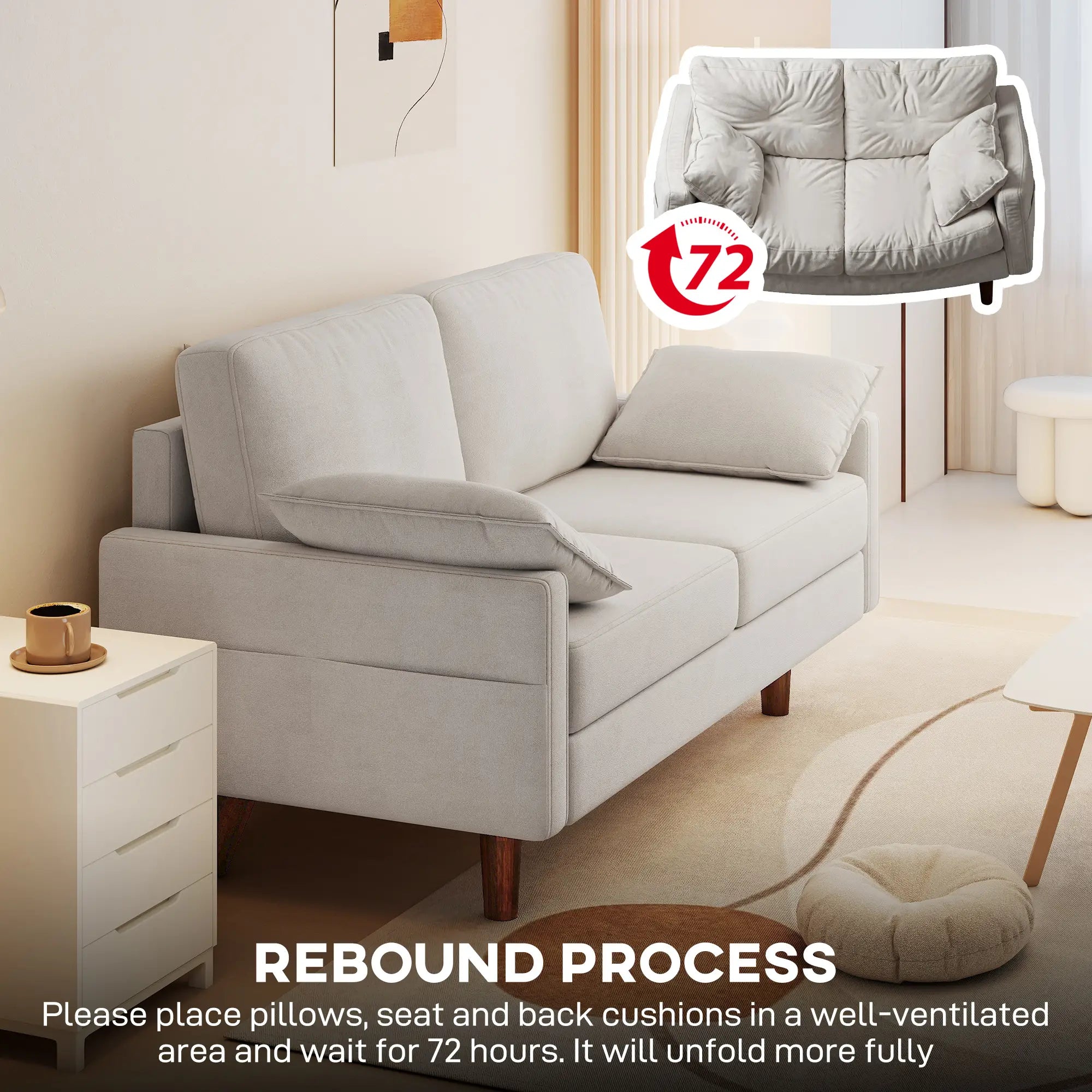 3 Seater Sofa, Velvet Upholstered Couch, Cream White 3-Seater Sofas at Gallery Canada