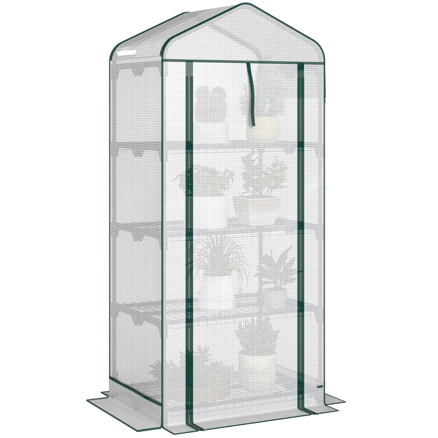 Mini Greenhouse, 27.6" x 19.7" x 62.2", Screen Roof, Roll-Up Door, White