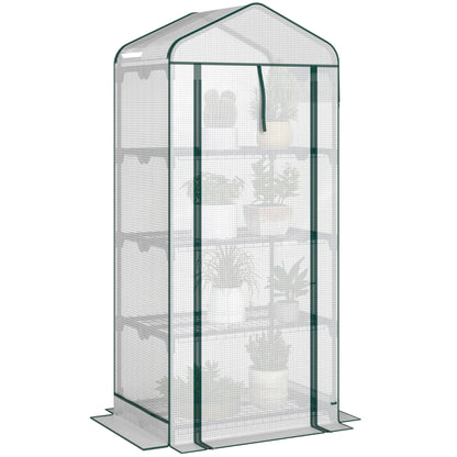 Mini Greenhouse, 27.6" x 19.7" x 62.2", Screen Roof, Roll-Up Door, White