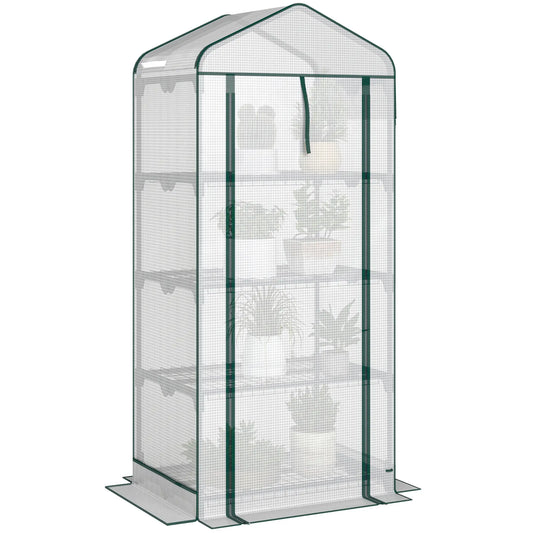 Mini Greenhouse, 27.6" x 19.7" x 62.2", Screen Roof, Roll-Up Door, White