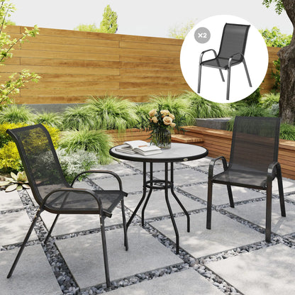 Outdoor Dining Chairs Set of 2, Stackable, High Back, Black Patio Chairs at Gallery Canada